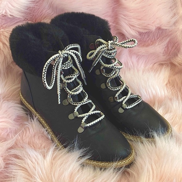 Express Shoes - Express Leather Faux Fur Ankle Boots
